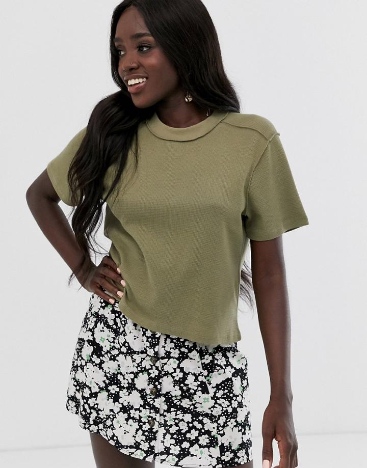 Asos Design Boxy T-shirt In Waffle With Exposed Seams-green