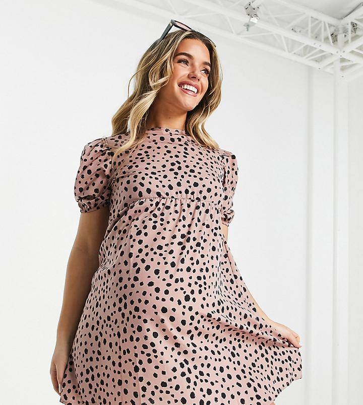 Missguided Maternity Animal Print Smock Mini Dress In Brown