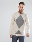 Asos Mohair Wool Blend Sweater With Argyle Design - Beige