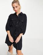 In The Style X Jac Jossa Tie Front Shirt Dress In Black