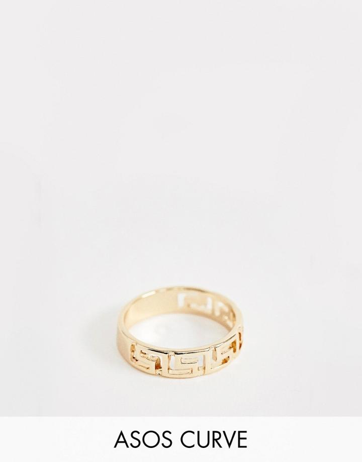 Asos Design Curve Ring In Vintage Style Logo Design In Gold - Gold
