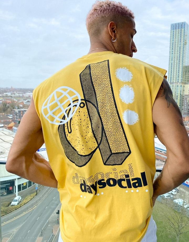 Asos Daysocial Oversized Tank With Graphic Back Print In Yellow