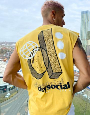 Asos Daysocial Oversized Tank With Graphic Back Print In Yellow