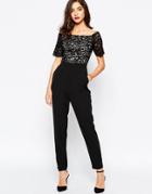 Warehouse Lace Off The Shoulder Jumpsuit - Black