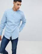 Abercrombie & Fitch Banded Collar Denim Shirt In Light Wash - Blue