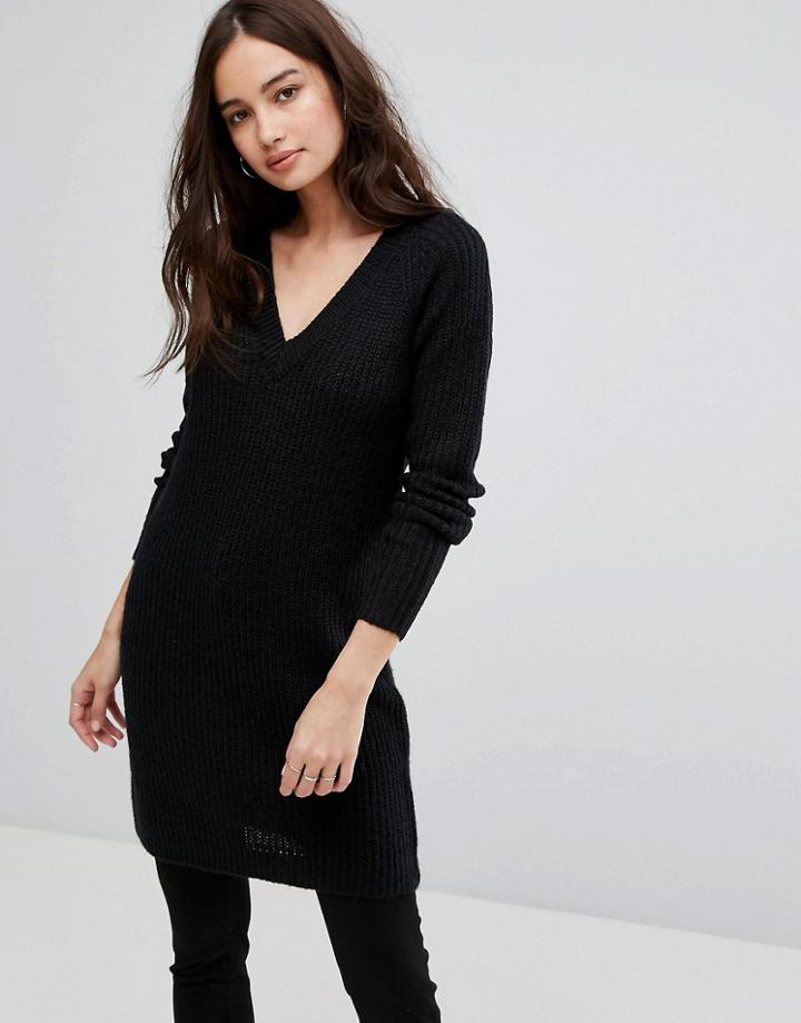 Vila V Neck Tunic Sweater - Black