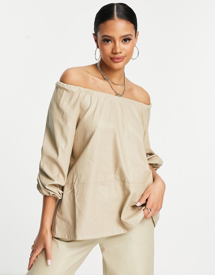 Na-kd Balloon Sleeve Pu Top In Beige-neutral