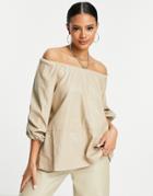 Na-kd Balloon Sleeve Pu Top In Beige-neutral