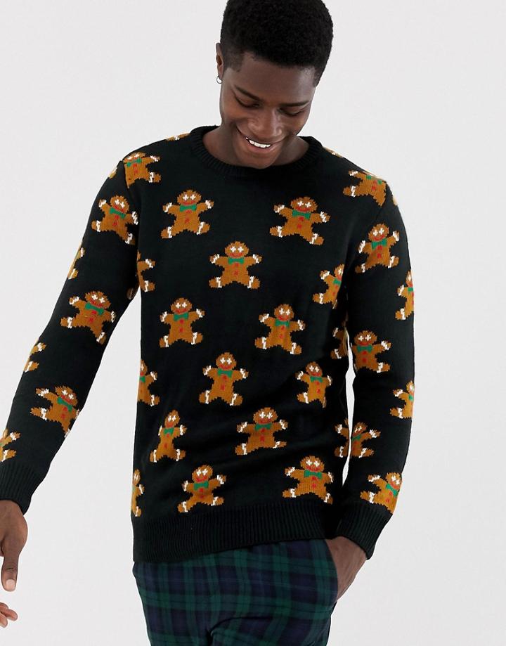Pull & Bear Holidays Gingerbread Man Sweater In Gray - Gray
