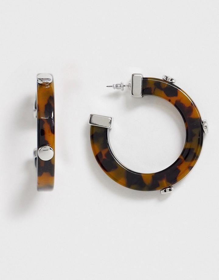 Asos Design Hoop Earrings With Tortoiseshell And Stud Detail - Multi