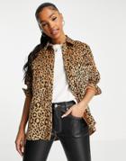 Stradivarius Cord Shirt In Leopard Print-neutral