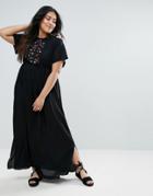 Diya Cold Shoulder Maxi Dress With Floral Embroidery - Black