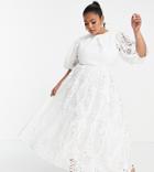 Asos Edition Curve Avery Lace Cutwork Embroidered Midi Wedding Dress-white