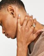 Asos Design Round Signet Ring With Jagged Emboss In Gold Tone - Gold