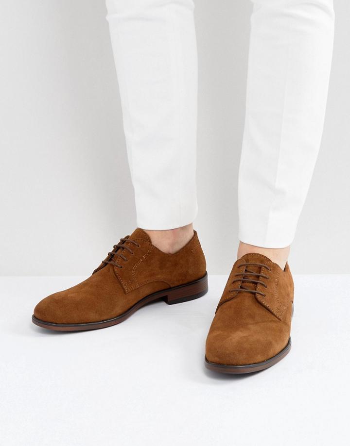 Asos Lace Up Derby Shoes In Tan Suede With Natural Sole - Tan