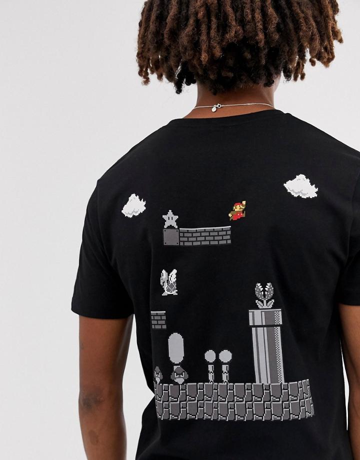 Asos Design Super Mario T-shirt With Chest And Back Print-black