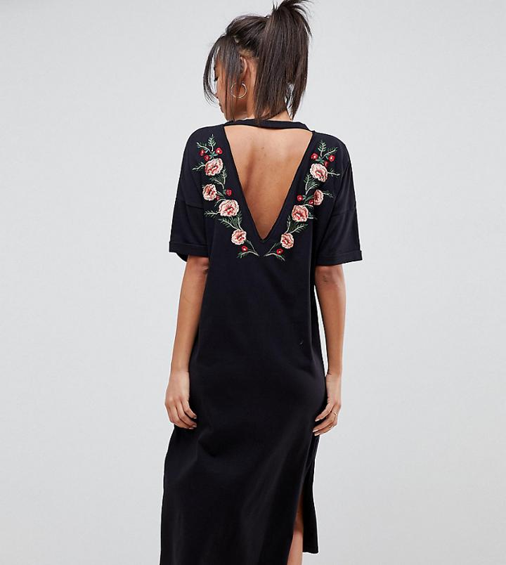 Asos Design Tall Midi Tshirt Dress With Embroidered Back - Black