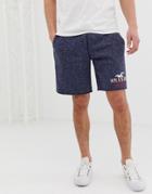 Hollister Icon Tech Logo Print Sweat Shorts In Navy Marl - Navy