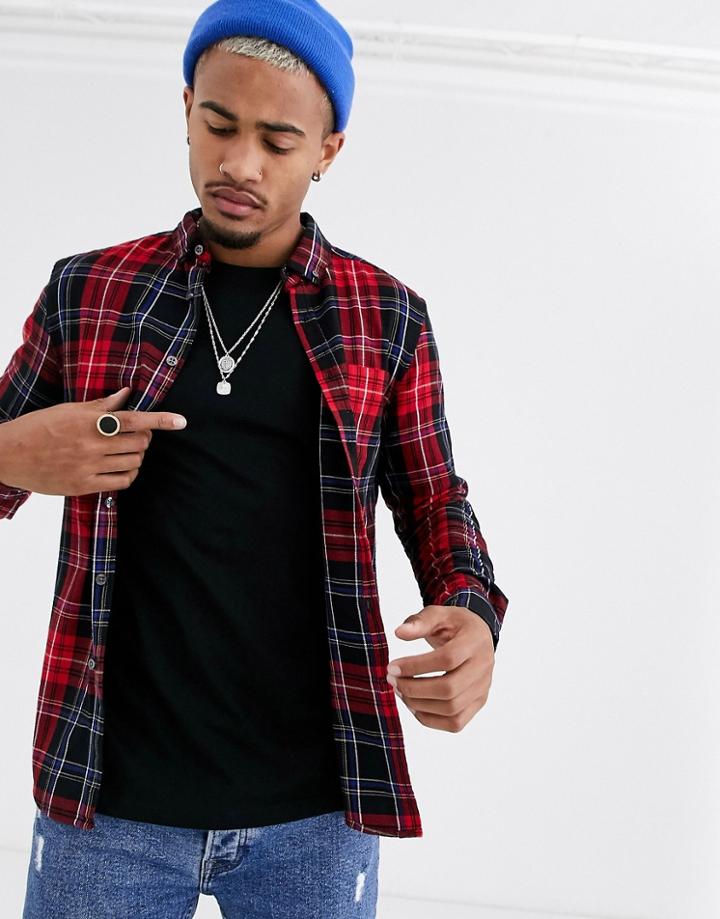 Asos Design Skinny Check Shirt In Red