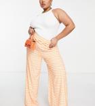 Extro & Vert Plus Elasticated Super Wide Leg Pants In Orange Gingham