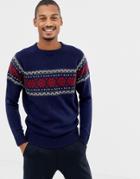 D-struct Fair Isle Raglan Sweater - Navy