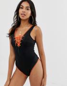 Asos Design Animal Textured Stitch Scuba Swimsuit In Black
