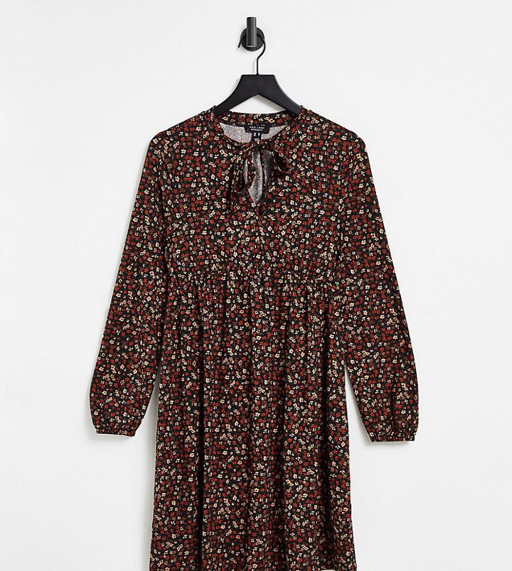 New Look Maternity Tie Neck Soft Touch Mini Dress In Floral-black