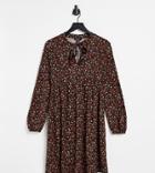 New Look Maternity Tie Neck Soft Touch Mini Dress In Floral-black