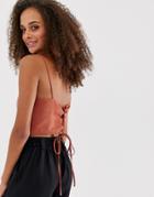 New Look Strap Back Crop Top In Orange - Orange