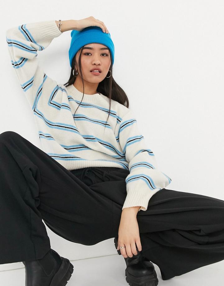 Weekday Willow Beige Sweater With Blue Stripes-neutral