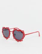 Jeepers Peepers Red Heart Filagree Sunglasses - Red