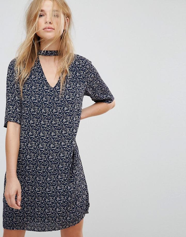 Vero Moda Choker Detail Printed Shift Dress - Navy