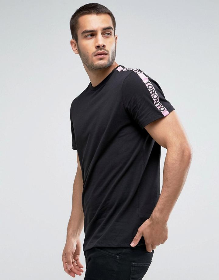 New Look T-shirt With Pink Taping In Black - Black