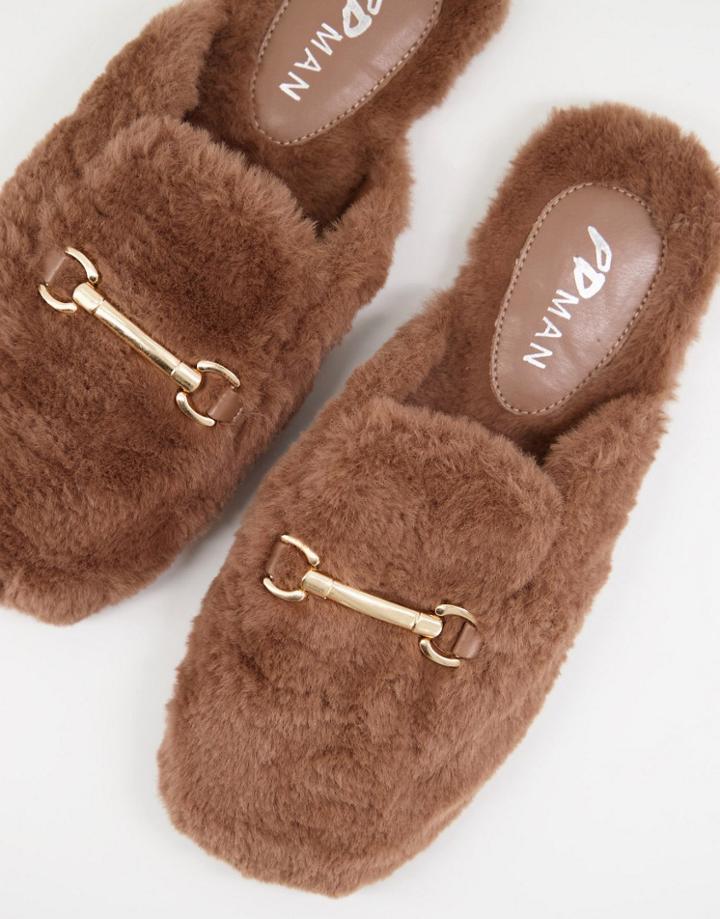 Public Desire Man Rococo Faux Fur Bar Slippers In Tan-brown