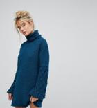 Oneon Hand Knitted Textured Sleeve Dress - Blue