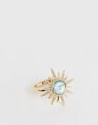 Asos Design Ring In Star Burst Design With Faux Opal Stone In Gold Tone