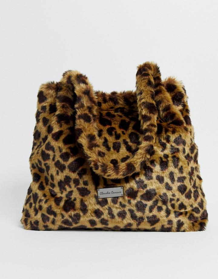 Claudia Canova Fur Tote Bag In Leopard Print-multi