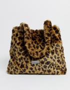 Claudia Canova Fur Tote Bag In Leopard Print-multi