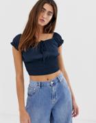Pull & Bear Top With Shirring In Navy - Navy