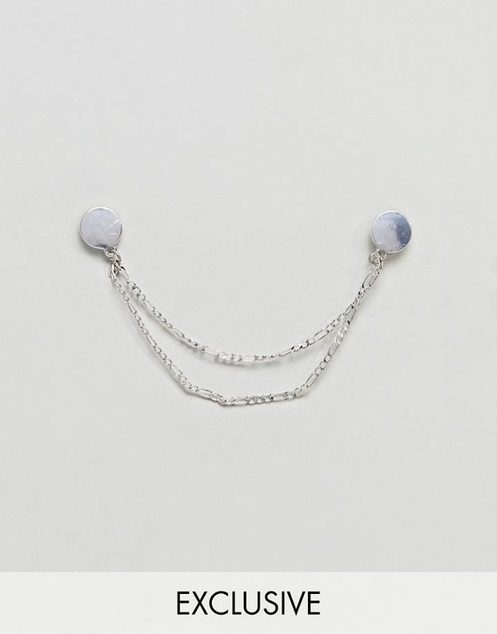 Icon Brand Collar Tips With Chain In Antique Silver - Silver