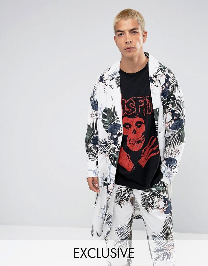 Reclaimed Vintage Inspired Duster Jacket In Floral Print - White