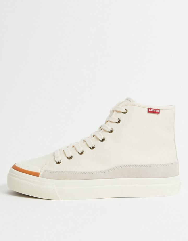 Levi's Square High Top Sneakers In Cream Suede Mix With Small Logo-white