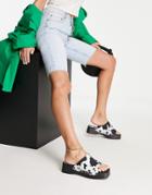Asos Design Frog Premium Suede Flatform Clogs In Cow Print-multi