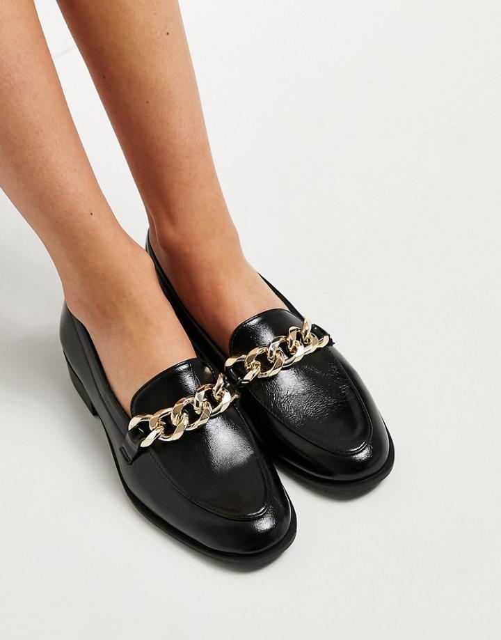 Pull & Bear Chain Detail Brogue Shoes In Black