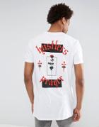 Asos Super Longline T-shirt With Stepped Hem And Rose Back Print - White