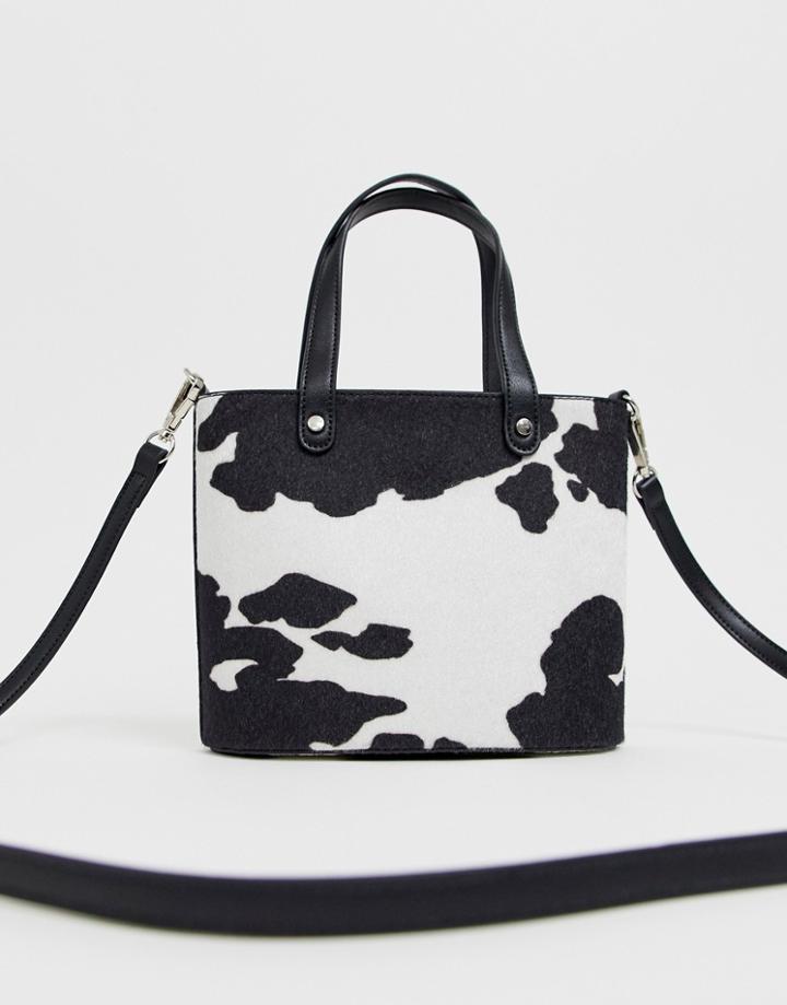 Asos Design Bucket Bag In Cow Print - Multi