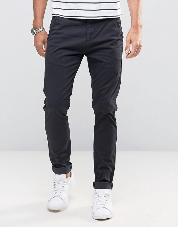 !solid Skinny Fit Chinos With Stretch - Black