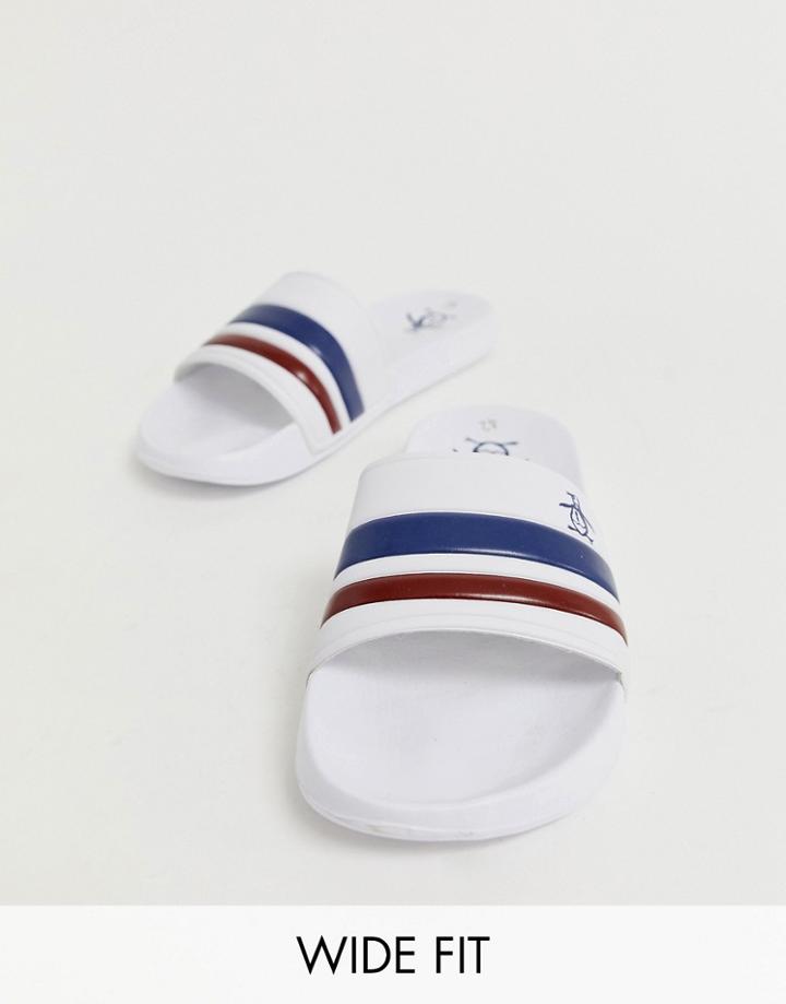 Original Penguin Wide Fit Stripe Slides In White