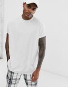 Asos Design Recycled Oversized Longline T-shirt With Crew Neck And Roll Sleeve In White Marl - Gray