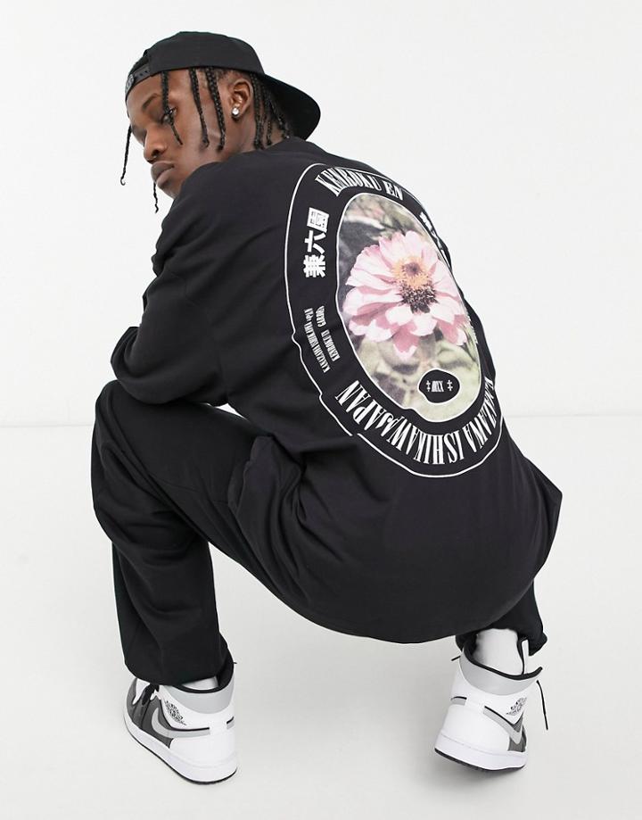 Asos Design Oversized Long Sleeve T-shirt In Black With Back Print